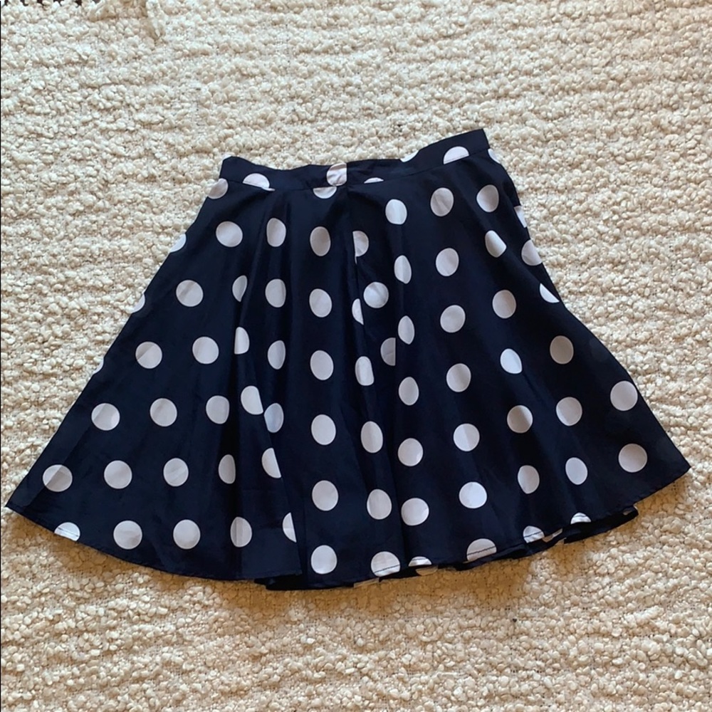 Navy Polka Dot Swing Skirt